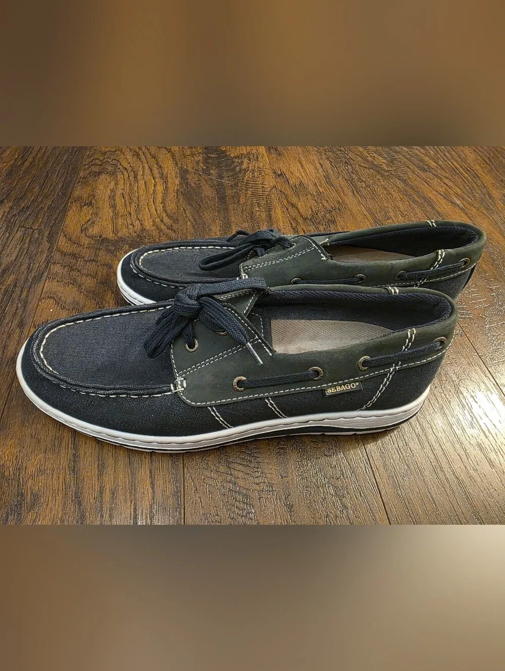 Sebago Men's Navy and Green Canvas Boat Shoes